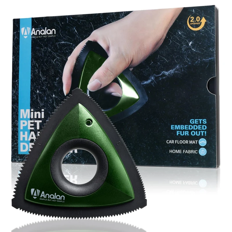 Analan Mini Éliminateur de Poils pour Animaux — Triangle Vert Forêt, Voiture et Mobilier