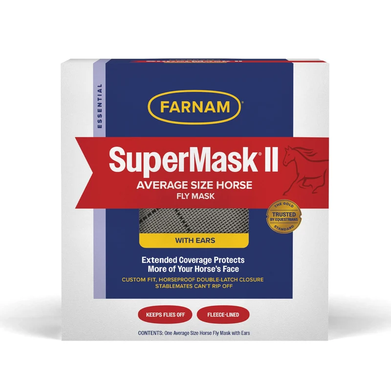 Farnam SuperMask II – Masque anti-mouches pour chevaux avec oreilles et protection UV