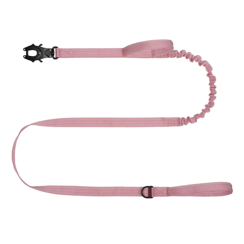 ICEFANG Laisse Tactique pour Chien – Double Poignée, absorption par cordon élastique, boucle métallique 2500N, Rose, 6 pieds