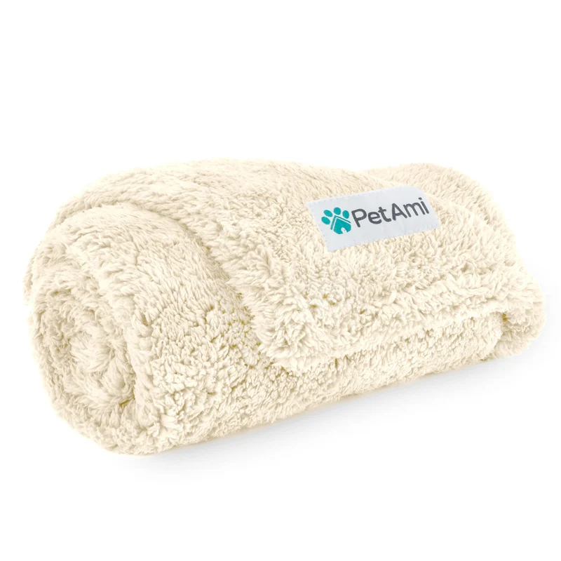 PetAmi Couverture Imperméable et Pelucheuse pour Chiens – Douce Sherpa Réversible, Lavable (Beige Créme, 24x32 cm)