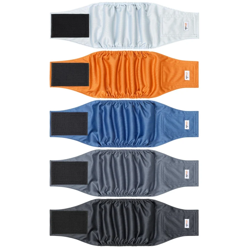 Grecle – 5 Pack Bandes ventrales pour chien mâle – réutilisables, absorption élevée