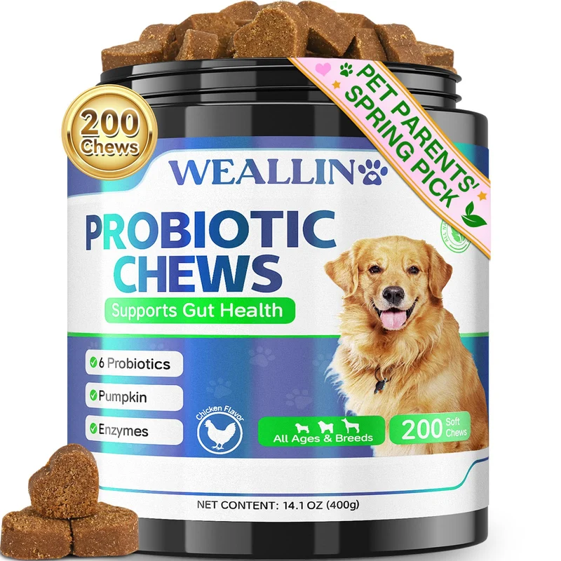 WEALLIN: 200 Probiotiques pour Chiens – Digestion, Peau Saine et Goût Poulet