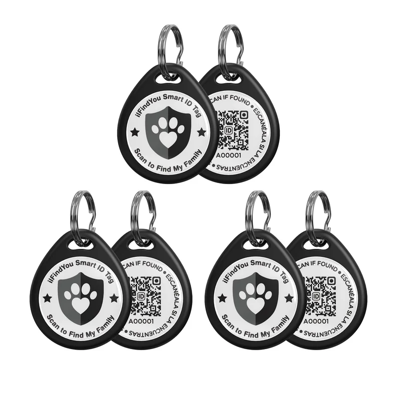 ilFindYou - Lot de 3 Médailles pour Chien avec QR Code, Profil en ligne et Alertes de Localisation, Noir
