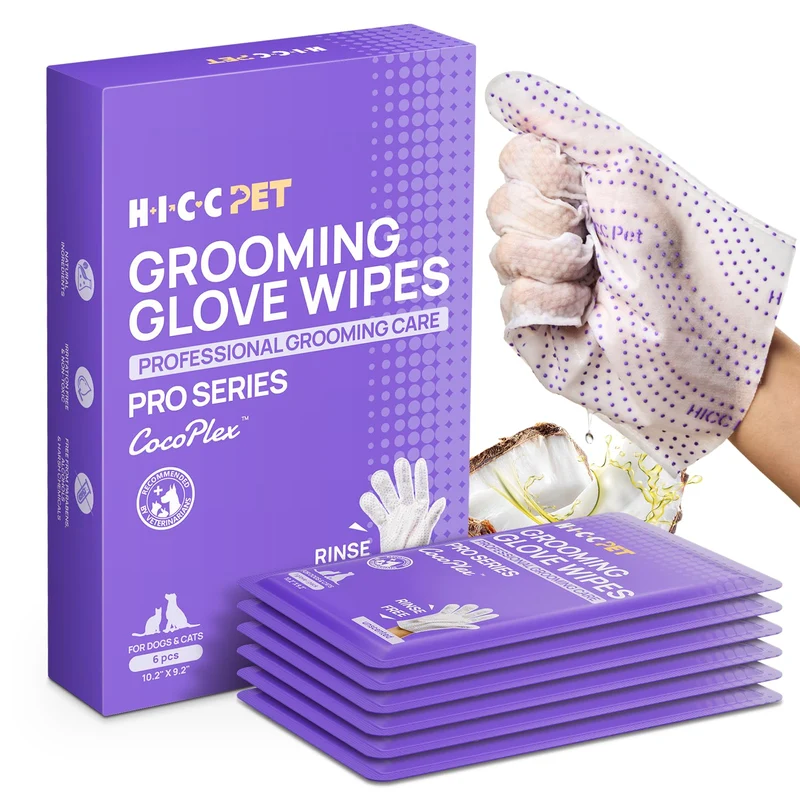 HICC PET Gants de Toilettage – Lingettes Sans Rinçage pour Chiens et Chats | Nettoyage et Soin 4-en-1