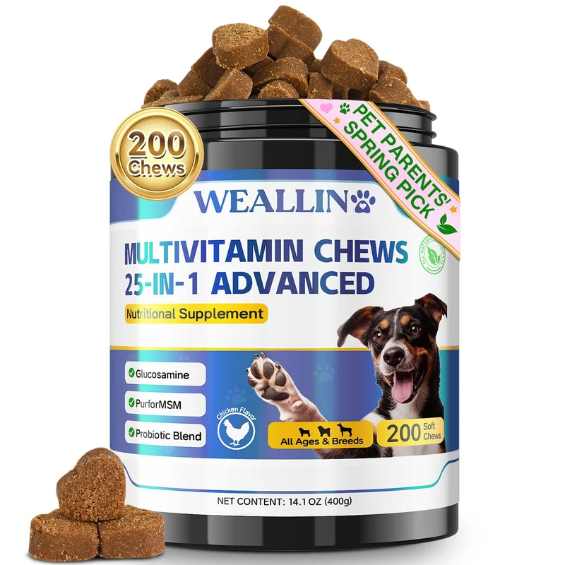 WEALLIN – Vitamines pour chien 25 en 1, multivitamines, probiotiques et oméga-3