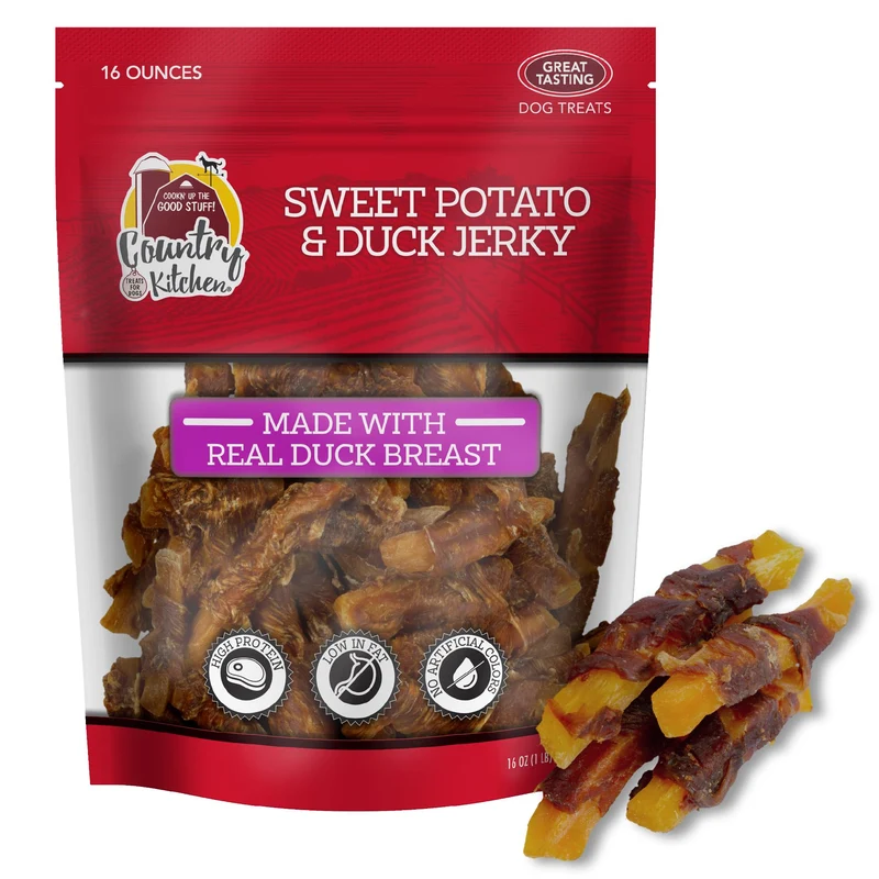 Country Kitchen – Friandises Tender Canard & Patate Douce pour Chiens, Haute Protéine, Faible Gras, 16 oz