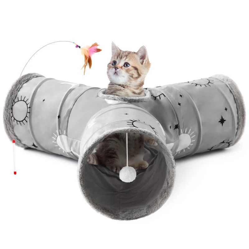 Tempcore Tunnel Chat 3 Voies Pliable – Tunnel pour Chats Intérieurs, Doublure Polaire