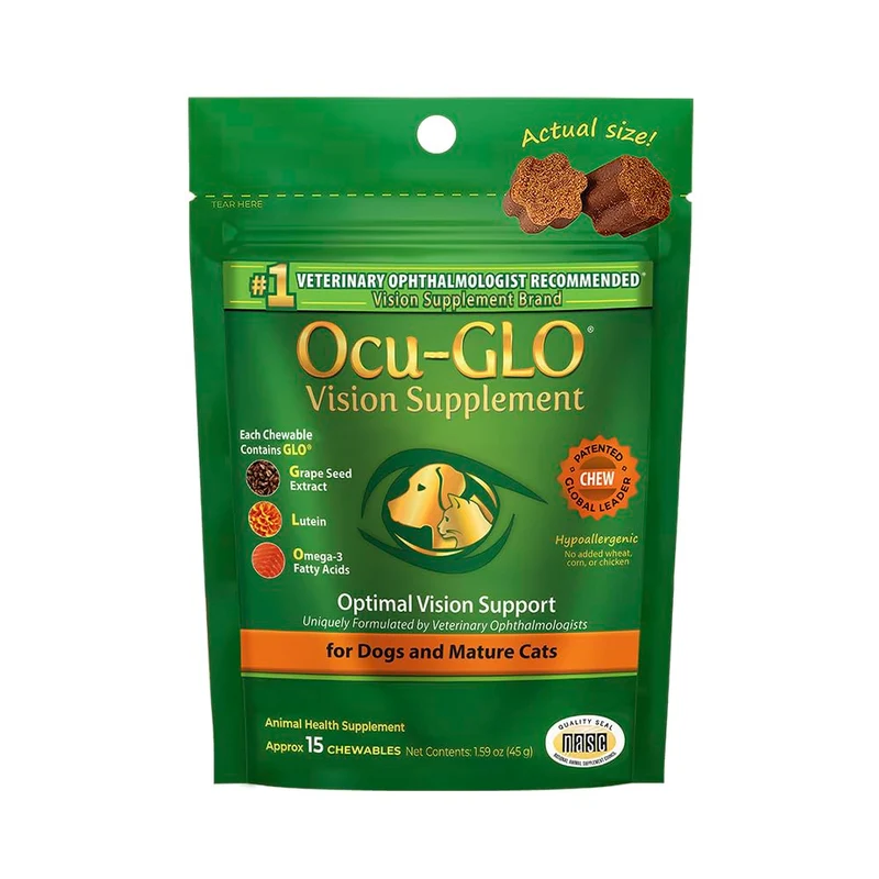 Ocu-GLO : Supplément Vision pour Chiens et Chats – Gommes Savoureuses avec Lutéine, Oméga-3 et Antioxydants