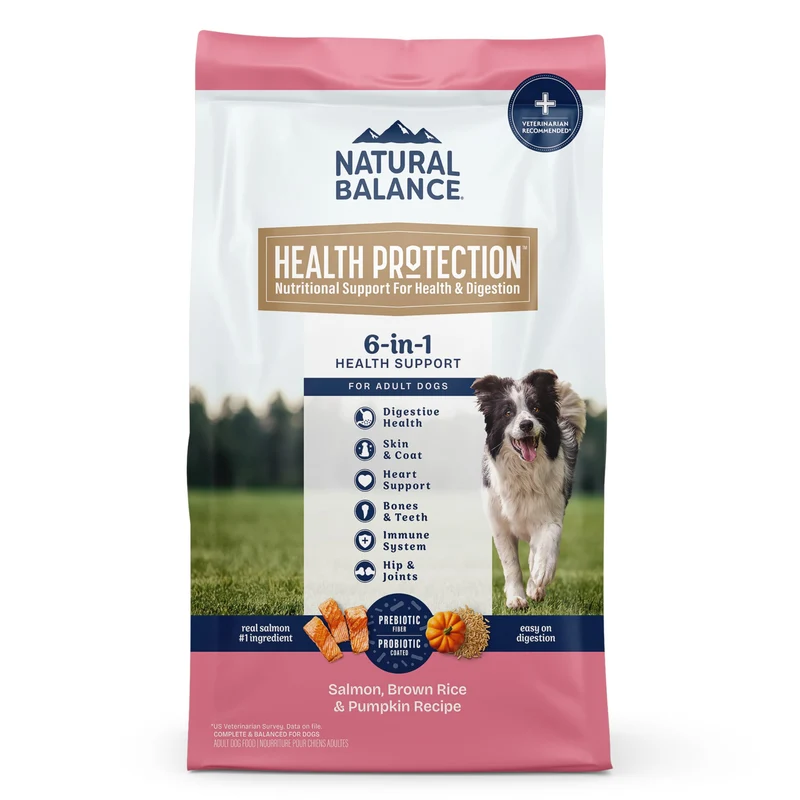 Natural Balance Health Protection – Nourriture sèche pour chien, santé globale et digestion facile au saumon, riz brun et citrouille – 1,8 kg