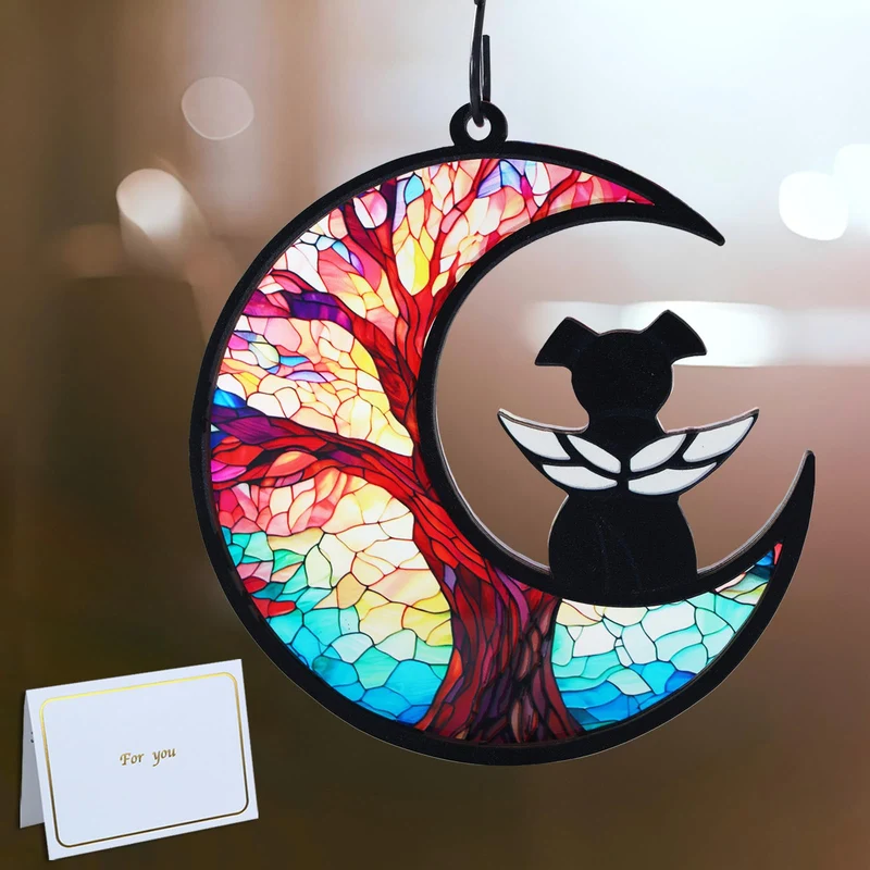 Original CCiaga Suncatcher mémorial pour chien avec carte de sympathie – Arbre de Vie (3-Life Tree)