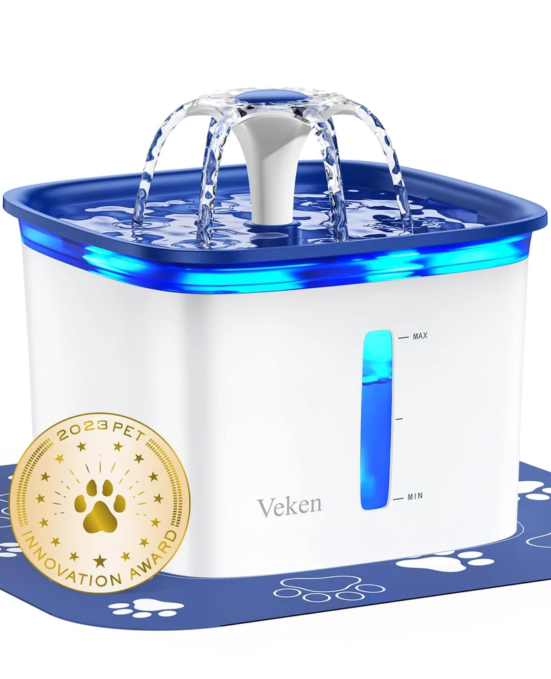 Fontaine Veken pour animaux 95 oz / 2,8 L – Hydratation silencieuse et filtration 5 étapes