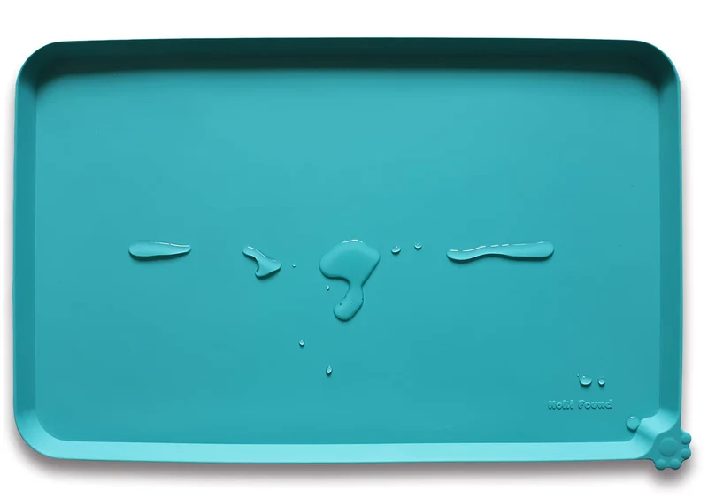 Tapis d alimentation en silicone antidérapant Hoki Found – 19 x 12 po, bord élevé, étanche, bleu-vert