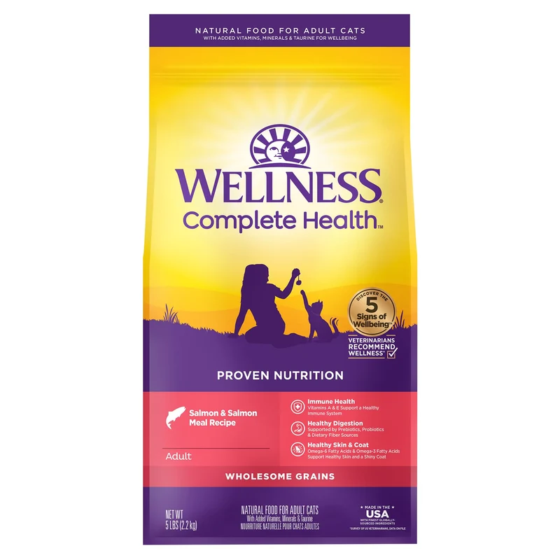 Wellness Complete Health Chat Adulte Sec au Saumon – Croquettes Naturelles 5-Livres