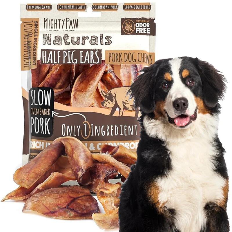 Mighty Paw Demi-oreilles de porc pour chiens – Friandise naturelle à 1 ingrédient (12 pièces)