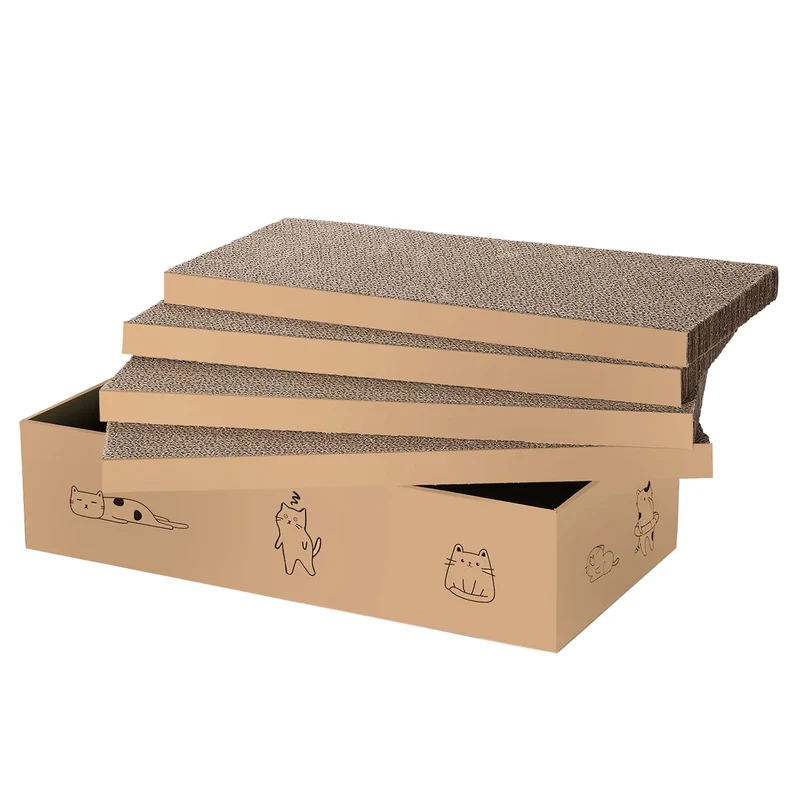 Mankaide Lot de 4 Tapis-Grattoirs pour Chat avec Boîte – Double Face, Carton Durable et Recyclable