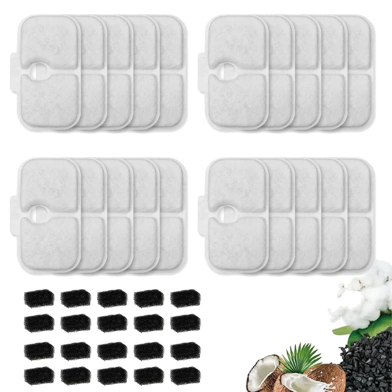 Haodlay – 20 Packs Filtre de Remplacement pour Fontaine Chat Dockstream (PLWF005/PLWF105/PLWF115) avec Éponge Préfiltrante