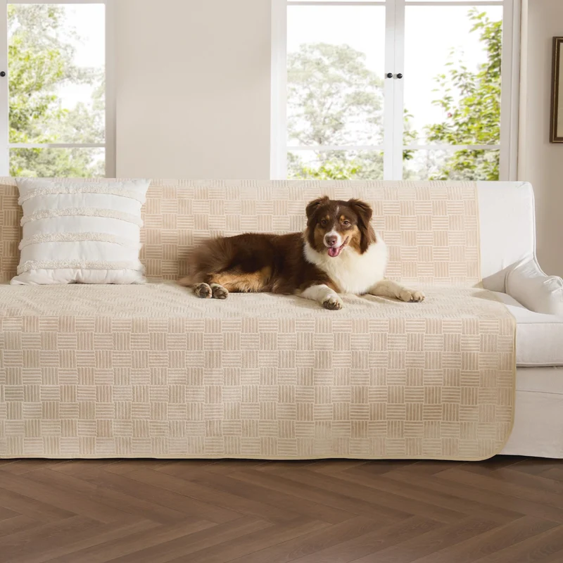 Bedsure Couvre-Canapé Imperméable pour Chiens – Protège Meubles 52x82 po, Beige Sable, Lavable