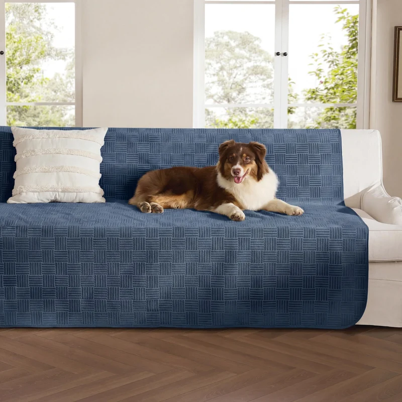 Bedsure Couvre-Canapé Imperméable pour Chiens – Housse Lavable 52x82 po, Velours Doux, Protection Légère Bleu Marine