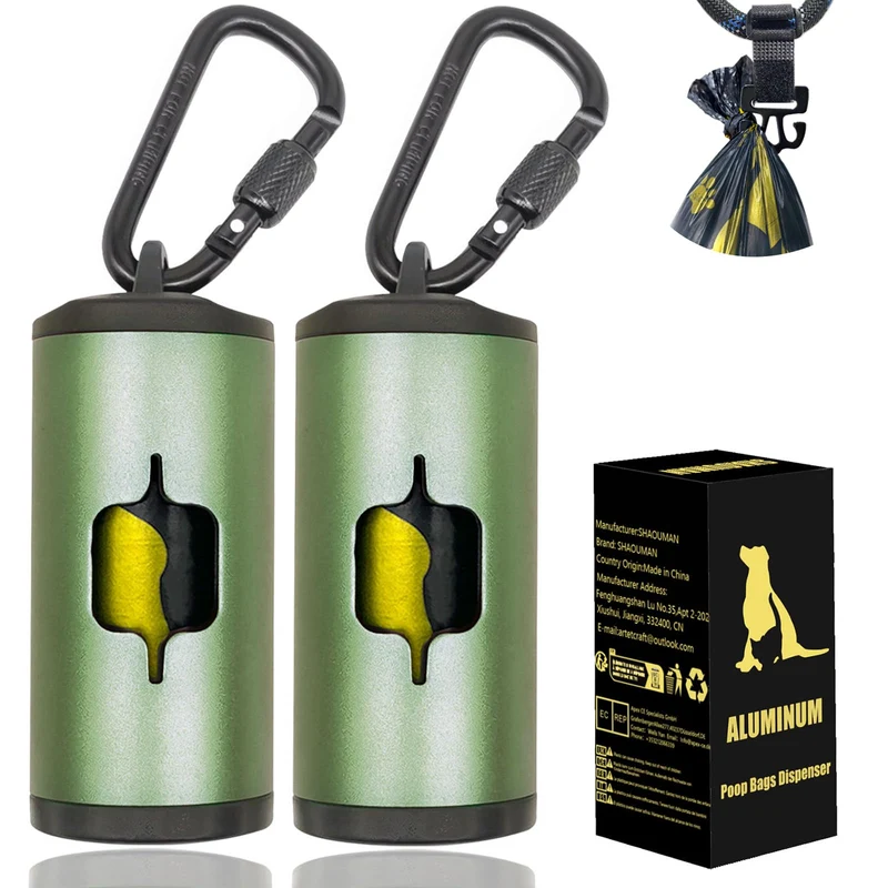 SHAOUMAN Porte-Sacs à Crottes pour Chien – Aluminium Durable, 2 Pièces | 30 Sacs + 6 Accessoires (Vert Foncé)