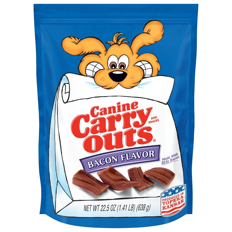 Friandises Canine Carry Outs Saveur Bacon – Lot de 4 sacs de 22,5 oz, bacon réel