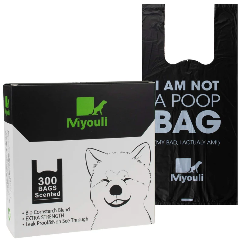 Miyouli – 300 Sacs Noirs Ultra Épais avec Poignées, Parfum Océan-Brise