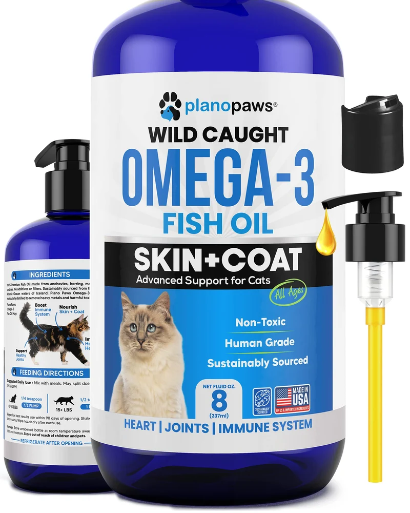 Planopaws Oméga 3 Poisson pour Chats – Soin peau et pelage, liquide facile à administrer