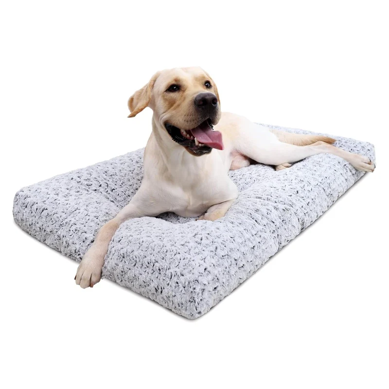 KSIIA Lit Chien Lavable Deluxe Peluche Gris 35x23 – Anti-Dérapant et Confort