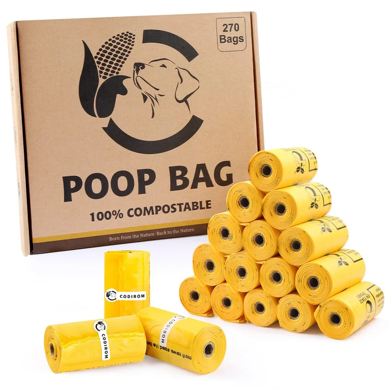 Codirom Sacs Poubelle Compostables pour Chien – 270 Sacs, 18 Rouleaux, Étanches et Sans Parfum