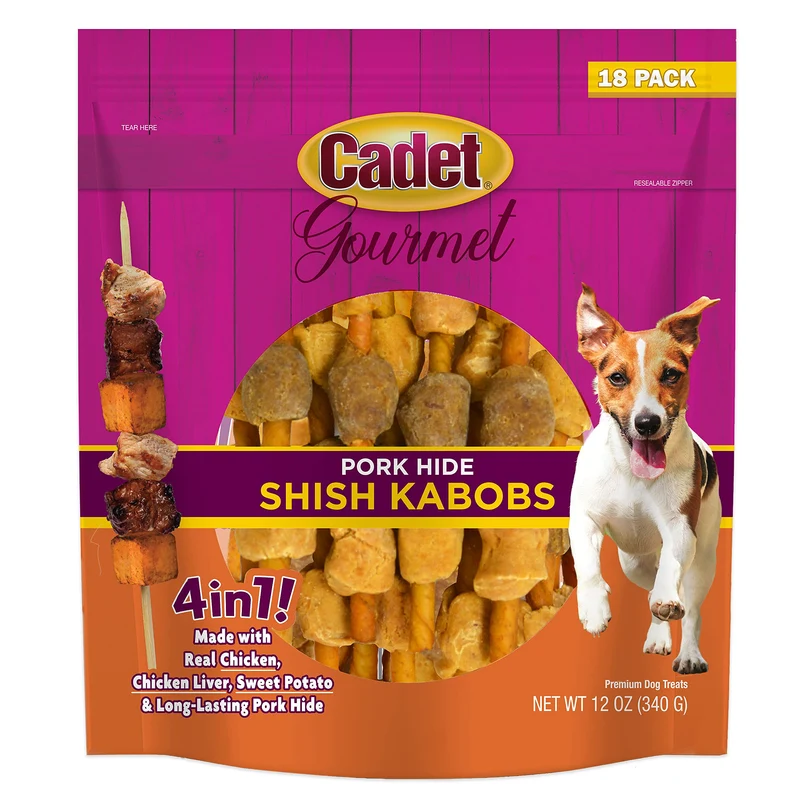 Cadet Gourmet – Brochettes pour Chiens Petits, Friandises Naturelles au Poulet, Canard et Patate Douce, Peau de Porc, 5 pouces, 18 bâtonnets
