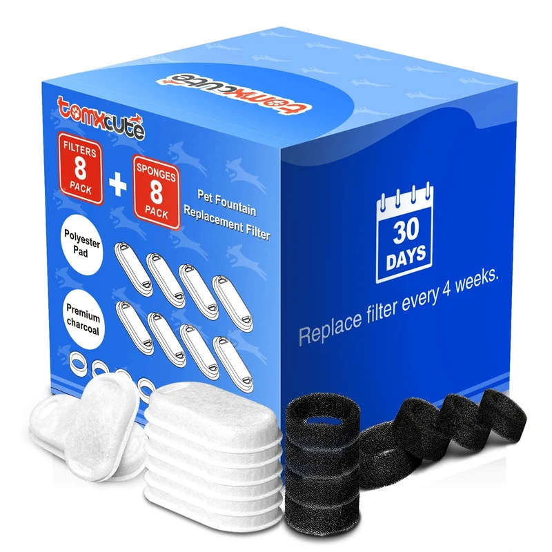 Tomxcute Filtres Officiels pour Fontaine Chat — Pack 16, 3,2 L et 4 L, Filtration Triple, 4 Mois