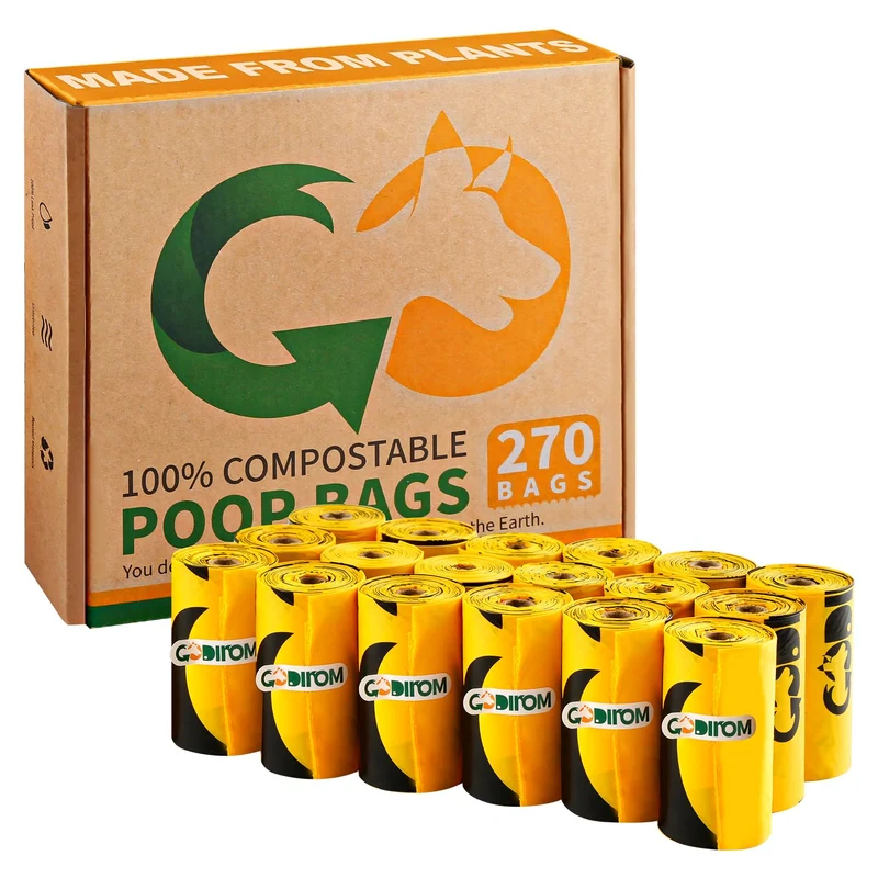Codirom Sacs Compostables pour Chien – 270 Pièces, 18 μm, Étanches, Sans Parfum, Certifiés D6400/EN13432