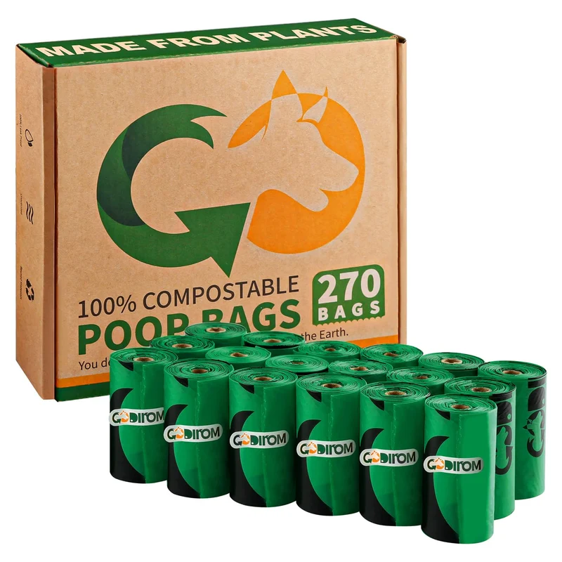 Codirom – Sacs à crottes pour chiens certifiés compostables à domicile, 270 pièces, 18 microns, sans parfum, 18 rouleaux
