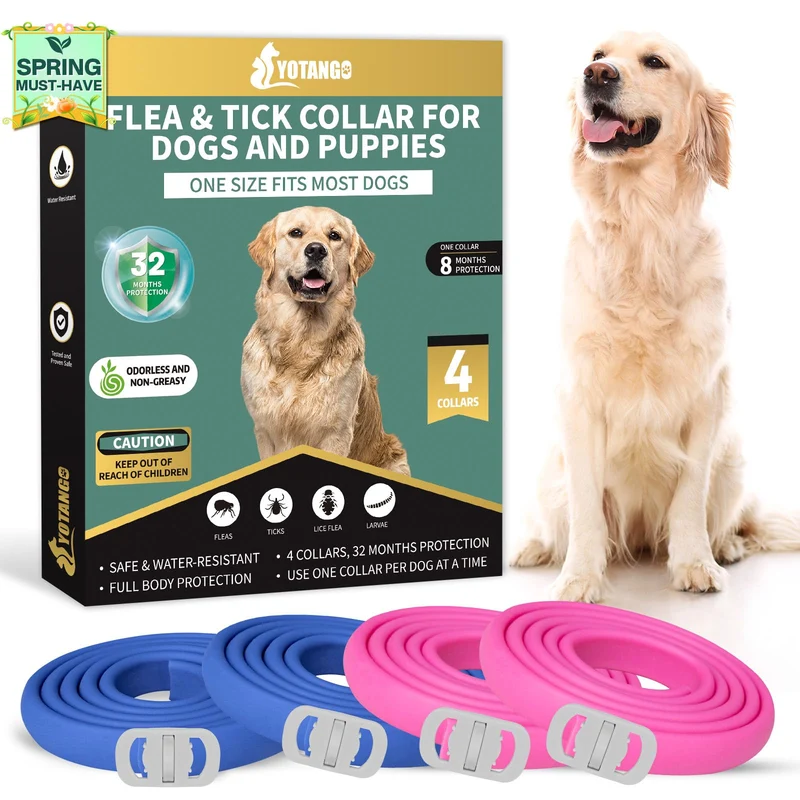 YOTANGO Lot de 4 collies anti-puces et tiques pour chiens – Étanche, 32 mois, Ajustable