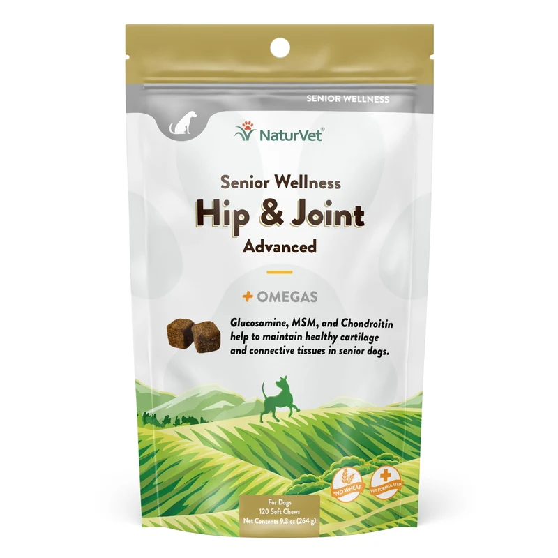 NaturVet – Bien‑être Senior pour Hanches et Articulations Advanced Plus avec Omegas | 120 bouchées molles