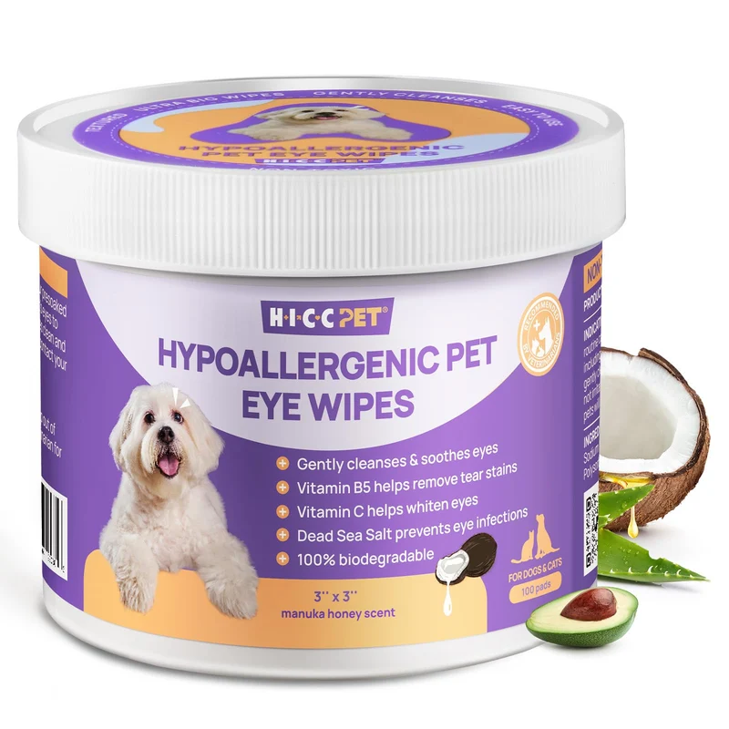 Lingettes Yeux HICC PET pour Chiens et Chats – Nettoyage Doux des Yeux, Déodorisation, 100 Pièces
