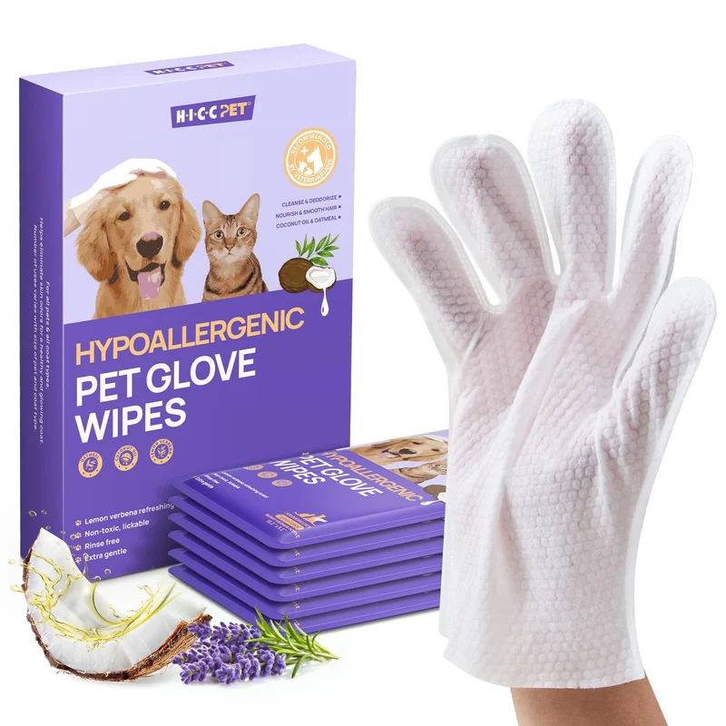 Gants Nettoyants Déodorants HICC PET pour Chiens et Chats – Hydratants, Nourrissants, Verveine (6 pièces)