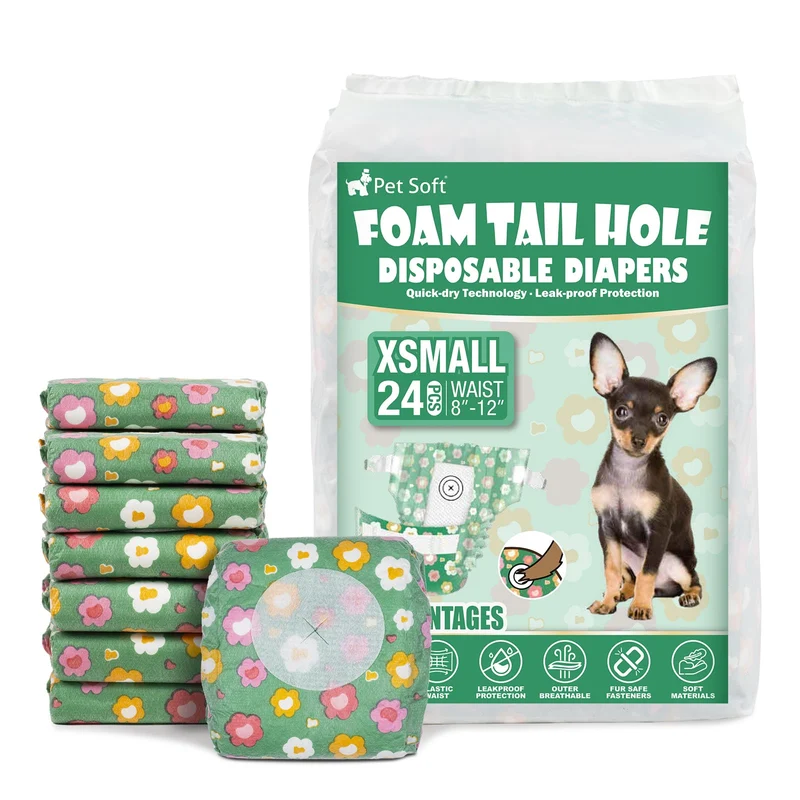Pet Soft Couches Chien Femelle Jetables XS Vertes – Ajustement Doux et Absorption Fiable