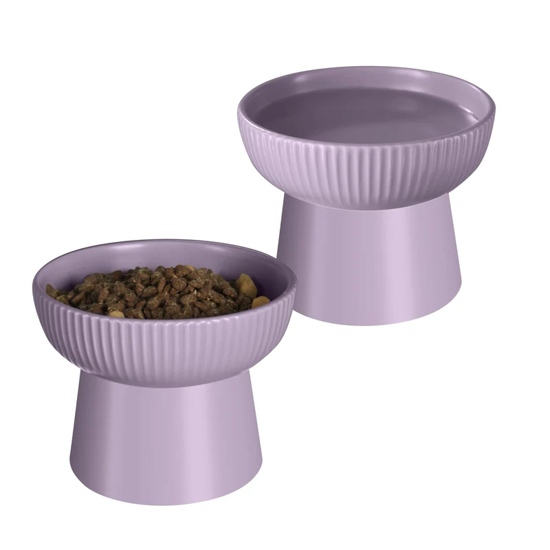 Pin Forest – Gamelles Élevées en Céramique pour Chats et Petits Chiens (Violet) – Design 15° et Anti-vomissements