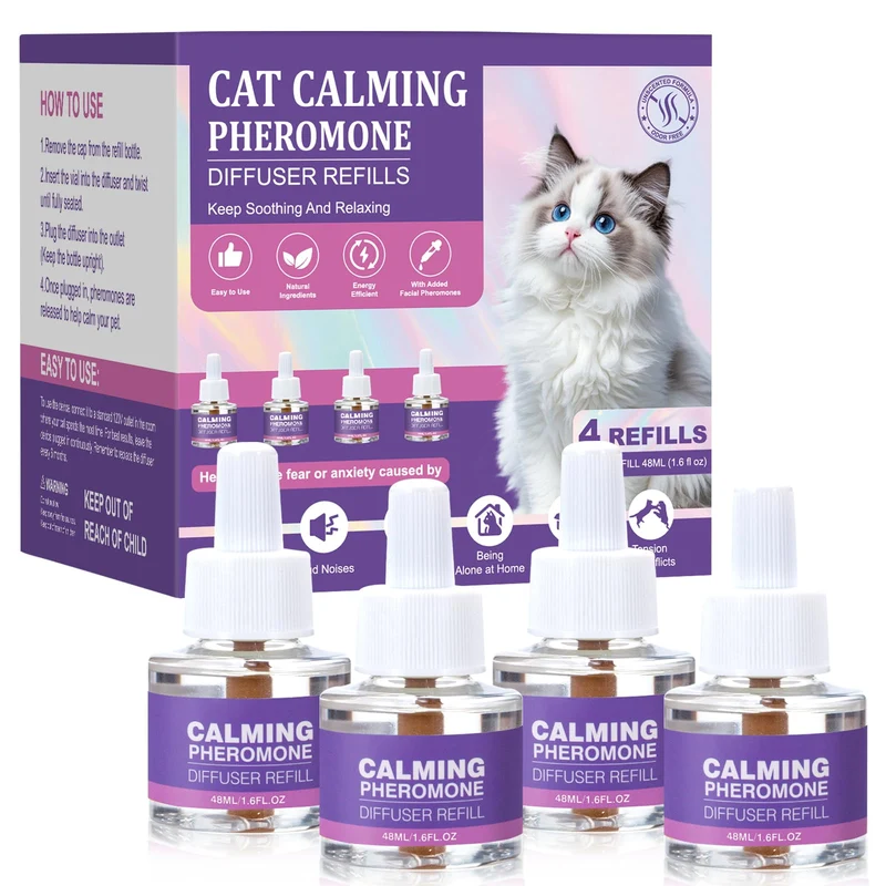 Tcllka Diffuseurs de Phéromones pour Chats – Remplissage Ensemble de 4 Recharges, Calme et Sérénité Sans Odeur