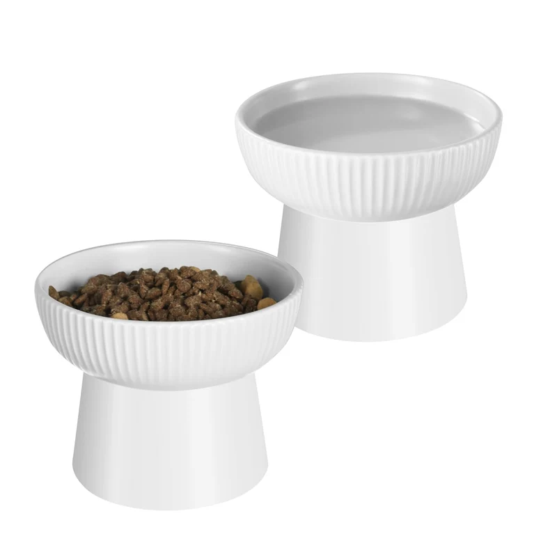 Pin Forest – Bols Chat Élevés en Céramique, Inclinaison 15°, Anti-Vomissements, Protègent les Moustaches (Blanc)