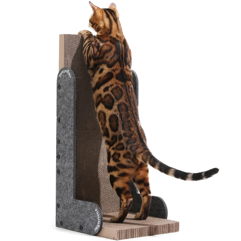 FUKUMARU Grattoir mural pour chat – L en forme, 26,8 po, carton et feutre