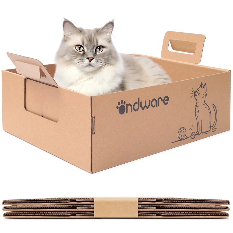 ondware 3 pcs boîtes litière jetables pour chats – pliables, imperméables et portables (17,5x13,6x5,3 pouces)