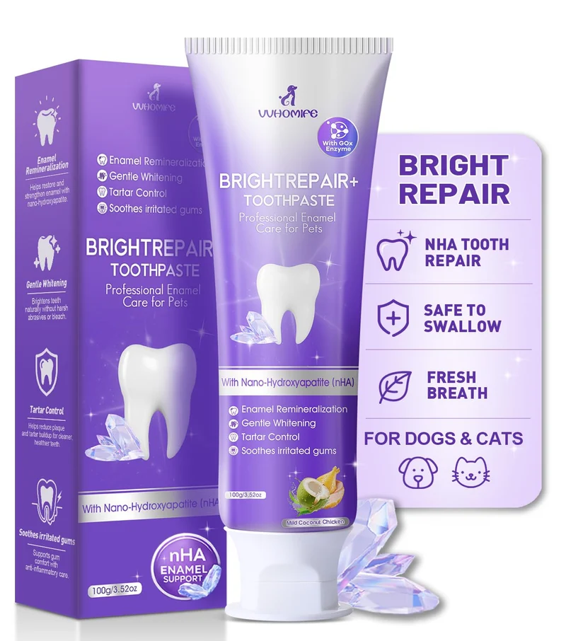 VVHOMIFE 6% nHA Dentifrice Dual-enzymatique pour Chiens et Chats – Restauration de l’émail et haleine fraîche