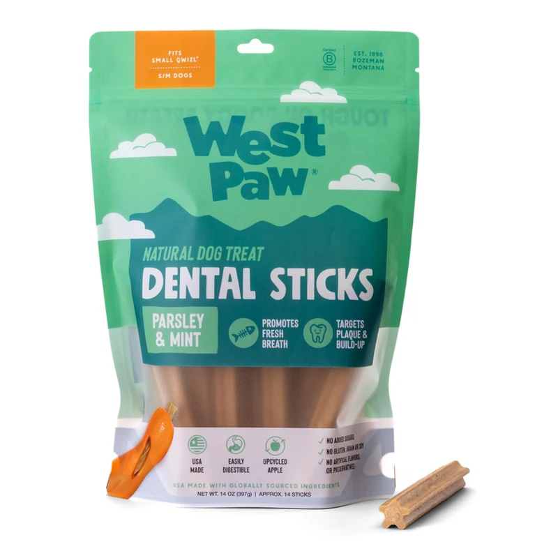 WEST PAW Bâtons Dentaires Durables – Jeu Interactif et Nettoyage Dentaire pour Petits Chiens, Sachet 14 oz