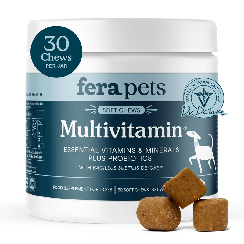 Fera Pets – Multivitamines pour chien avec glucosamine et probiotiques – Digestion, Mobilité et Pelage — 30 bouchées moelleuses