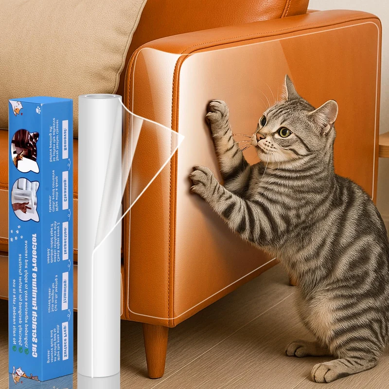 PJT Protège-canapé anti-griffes en cuir 118"×11,8" – Transparent et sans résidus