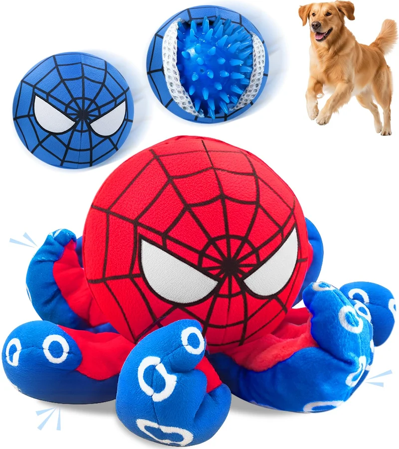 JoySolar – Jouet Chien 3 en 1 à Déchirer et Révéler, Araignée Pelucheuse avec Balle Épineuse