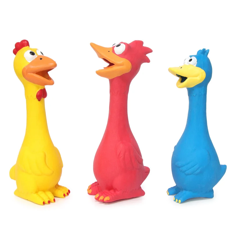 LLSPET Jouets Siffleurs pour Chien — Ensemble 3 Pièces (Poulet Jaune, Pic Rouge et Canard Bleu), 20 cm