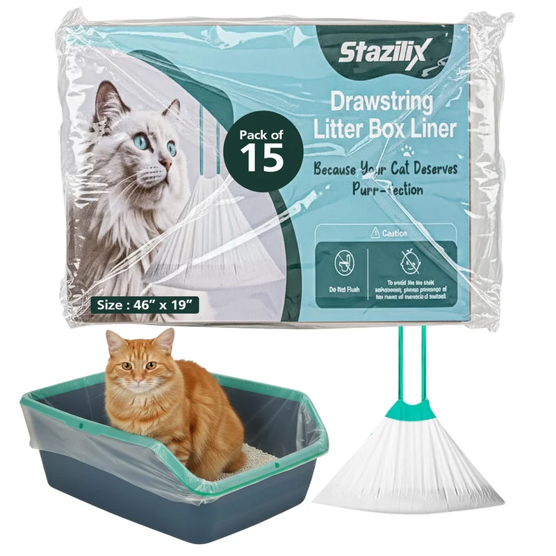 Stazilix – 15 Doublures XL pour Bac à Litière 46x19 – Résistantes, Étanches avec Cordon