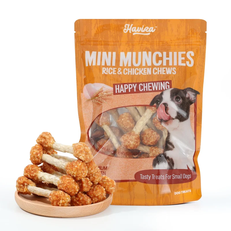 Friandises d’entraînement Havira pour petits chiens – bouchées mini enrobées poulet et riz, sachet 450 g